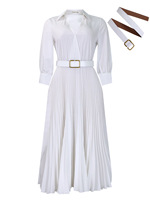 Nouvelle Robe de Bureau Tendance pour Femme, Style Décontracté et Élégant, Couleur Unie, Grandes Tailles pour l'Été et l'Automne, Robes Professionnelles