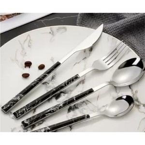 Juego de Cubiertos de Acero Inoxidable de Lujo con Mango de Mármol Negro, Juego de Cubiertos de 24 Piezas, Vajilla para Bodas, Restaurante, Juego de Cubiertos Plateados - Product Image 2