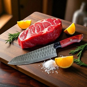 Cuchillo de chef de 13 pulgadas, acero damasco japonés, cuchillo de cocina ultra afilado de 67 capas, mango de resina con funda de cuero. - Product Image 1