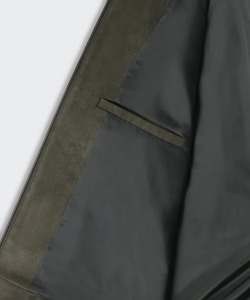 <b>Men's</b> Olive Green <b>Suede</b> Bomber <b>Jacket</b> Casual Turn-down Collar Zipper Closure Regular Fit Autumn Wear - Product Image 5