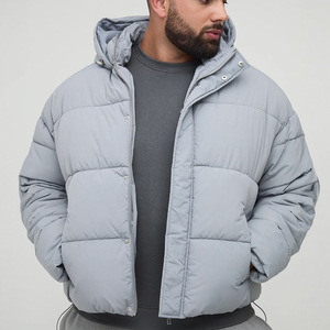 Chaqueta acolchada con capucha para hombre, color negro brillante, corte holgado, con cierre de cremallera, para invierno. - Product Image 5