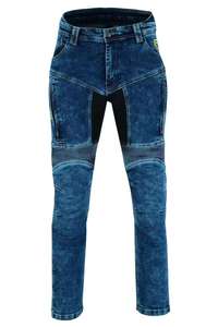 TITAN TREAD WEAR Jeans de mezclilla de moto para hombre, de cintura alta, ecológicos, con dobladillo deshilachado, diseño empalmado, transpirables, lavados a la piedra, desgastados - Product Image 5
