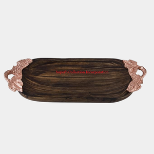 Wholesale Mango Wood Floral Gold Metal Handles <b>Wrap</b> Tray for Chocolates Dry Fruits & Fancy Foods Home & <b>Kitchen</b> Use - Product Image 3