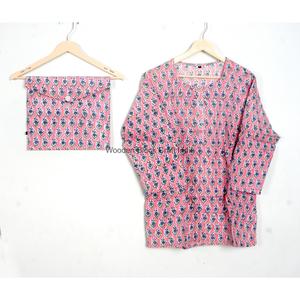 Ensemble de pyjama unisexe en coton 100% écologique, décontracté d'été, multicolore, 2 pièces, taille élastique simple, imprimé floral, manches longues - Product Image 2