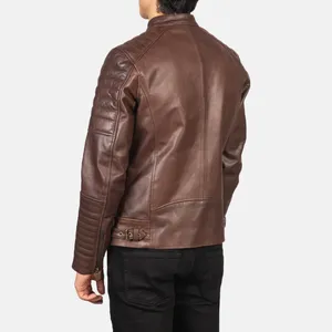 Veste de motard en cuir imperméable Damian Brown pour homme, col montant ouvert, hiver - Product Image 4