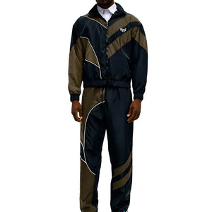 Ensemble de survêtement coupe-vent personnalisé pour homme avec veste zippée à empiècements contrastants et pantalon de jogging – Léger, OEM, Vente en gros, Fournisseur de vestes et de vêtements de sport pour homme - Product Image 5
