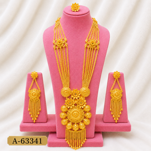Ensemble de bijoux classique plaqué or 24 carats, collier, boucles d'oreilles, design à pompon, pour femmes, mariage, A-63346 - Product Image 4
