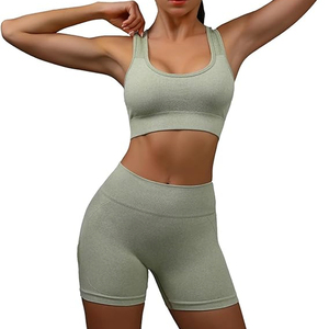 Conjunto Deportivo de Yoga para Mujer, 2 Piezas, Casual, Sólido, Poliéster/Algodón, Sin Costuras, Top Acanalado, Shorts Ajustados, Ropa Deportiva - Product Image 2