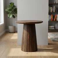 Table basse contemporaine en bois massif moderne avec base en piédestal cannelé, faite à la main, écologique, ronde, pour la décoration du salon et de la chambre