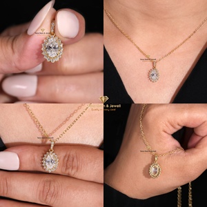 Pendentif ovale étincelant avec halo pour femme, diamant CVD cultivé en laboratoire de 1,00 carat, clarté VVS2, couleur D, or massif 14 carats, certifié IGI - Product Image 5