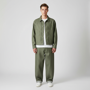 2026 Men's Vintage Denim Jacket Custom Plus Size Custom Spring Lightweight Turn <b>Down</b> Collar Jacket and Baggy Denim <b>Pants</b> - Product Image 6