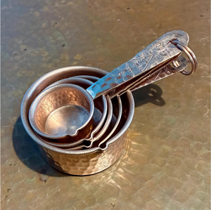 Unique Design Copper Made Hammered Design <b>Measuring</b> <b>Cups</b> And Spoons <b>Set</b> 5 Piece <b>Set</b> Admirable Look From Indian Supplier - Product Image 1