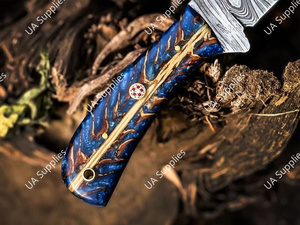 Cuchillos de caza de acero de Damasco hechos a mano al por mayor, hoja fija, para camping, afilados como una cuchilla, mango de pino, ODM OEM - Product Image 5