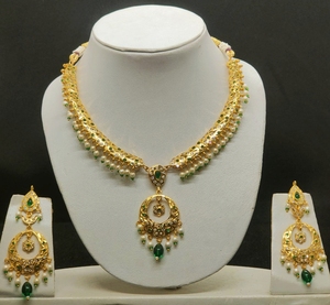 Imperial Emerald Green Kundan <b>Pearl</b> Heritage <b>Jewelry</b> <b>Set</b> Luxury Statement Bridal Wedding Choker Necklace Earrings for Women - Product Image 1