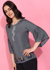 ชุดคุर्ตาผ้าฝ้ายสลับลายปะติดสำหรับผู้หญิง พร้อมแขนระบายผ้าเรยอน ทรงปกติ สวมใส่สบายๆ ในฤดูร้อน สไตล์ชาติพันธุ์ ป้องกันแสงแดด แห้งเร็ว - Product Image 4