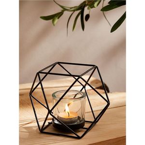 Portavelas Moderno de Hierro Geométrico Negro, Portavelas de Cristal, Linterna de Metal, Centro de Mesa para Bodas, Decoración del Hogar, Candelabro de Hierro - Product Image 1