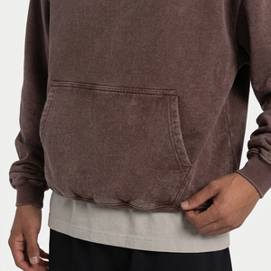 Sweat-shirt à capuche surdimensionné pour homme, 100% coton, tissu molletonné français, couleur unie, décontracté, streetwear d'automne, pull avec poche - Product Image 5
