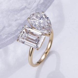 แหวนเพชรทรงลูกแพร์และทรงมรกตขนาด 3.01 กะรัต ผลิตในห้องปฏิบัติการ สำหรับผู้หญิง ทองคำแท้ 14K ของขวัญสุดพิเศษสำหรับแฟนสาว - Product Image 5