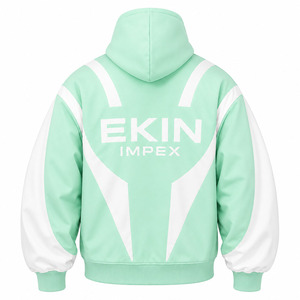 Sudadera con Capucha Premium 100% Algodón 420g Verde Menta Blanco Abstracto con Cierre |   Sudadera con Capucha y Máscara Facial Estilo Streetwear |   Ropa de Exterior Unisex de Moda - Product Image 2