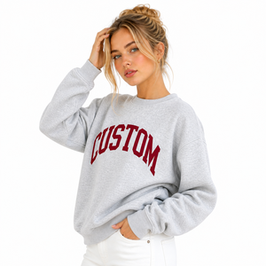 Sweat-shirt à col rond surdimensionné pour femme, en coton 100%, gris et bordeaux, avec impression personnalisée du logo sur le devant, décontracté et personnalisé - Product Image 6