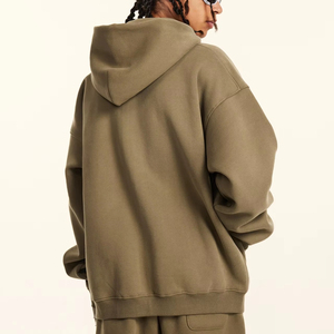 Men's Oversized Hooded <b>Zip</b>-<b>Up</b> Fleece Sweatshirt Solid Color Casual Autumn Knitted Pullover Regular Fit Long Sleeve Pocket Design - Product Image 2