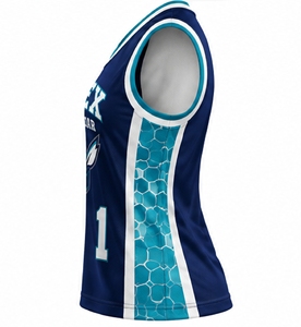Camiseta de Baloncesto para Mujer, Azul, Cuello en V, Sin Mangas, Malla Frontal, Número 1, Ropa Deportiva - Product Image 6