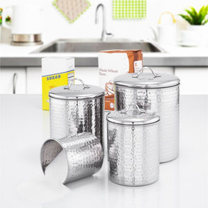 Wholesale 3 Piece Set Stainless Steel Hammered Finish <b>Kitchen</b> <b>Storage</b> Canisters With Airtight Lids Multipurpose Food <b>Storage</b> Jar - Product Image 5