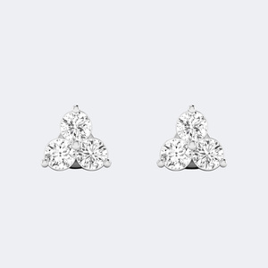 0.50 CTW Round Brilliant Cut Diamond Three-<b>Stone</b> Prong Stud Earrings - Product Image 4