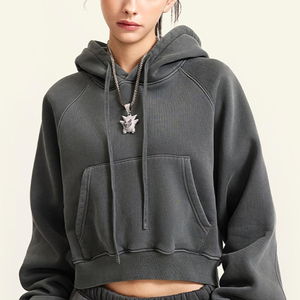 Latest Style Custom Color Printed Women <b>Winter</b> Crop <b>Top</b> Hoodies 100% Cotton Fleece Breathable Front Logo Ladies Cropped Hoodie - Product Image 5