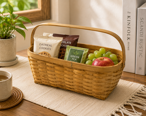 Cesta Rectangular de Bambú Tejida a Mano con Asa |   Cesta de Almacenamiento y Regalos Multiusos |   Cesta Organizadora de Bambú Hecha a Mano - Product Image 6