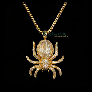 925 Silver 22k Gold Plated <b>Spider</b> Pendant With Round Brilliant Cut Lab Grown Diamonds Men's Hiphop Style Jewelry - Product Image 1