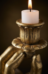 Support de pilier sculptural en or en forme de main, finition antique élégante, texture moulée, pièce décorative pour éclairage d'ambiance - Product Image 4