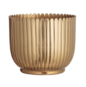 Maceta Metálica de Lujo con Rayas Doradas, Moderna, Decorativa para Interiores y Exteriores, Elegante Florero para Sala de Estar y Oficinas - Product Image 6