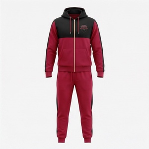 Survêtement à capuche pour homme, rouge et noir, avec fermeture éclair intégrale, poches latérales, vêtements de sport décontractés, tenue d'automne - Product Image 1