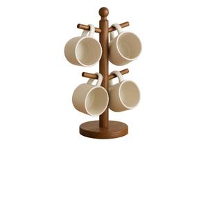 Soporte de madera natural para tazas con 6 ganchos para tazas de café, organizador de encimera de cocina, estante de exhibición de tazas de té que ahorra espacio - Product Image 1