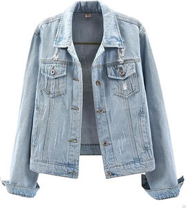 Veste en jean rose décontractée pour femmes et hommes, col rabattu court, coton délavé, simple boutonnage, coupe classique, style printemps - Product Image 4