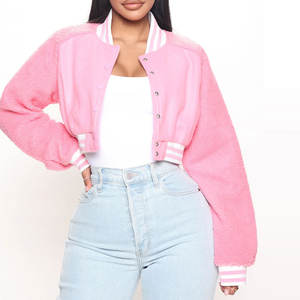 Chaqueta Varsity Corta Personalizada con MOQ Bajo para Mujer, Chaqueta Letterman de Béisbol para Mujer, Chaquetas Varsity Cortas de Invierno con Forro Polar - Product Image 1