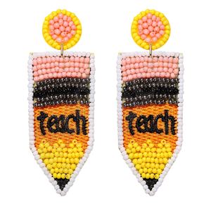 Pendientes colgantes de moda para mujer, hechos a mano, con cuentas de vidrio multicolor, imitación de perlas en forma de flor y chapados en plata, para profesoras. - Product Image 6