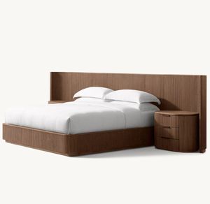 . Lit de chambre élégant en teck massif cannelé - Product Image 2