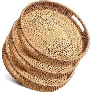 Elegante bandeja redonda de ratán para servir bebidas en bares y restaurantes, bandeja de ratán natural boho de alta calidad, colección hecha a mano. - Product Image 5