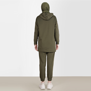 Women's Olive Green Hooded Long Sleeve Sweatshirt <b>Dress</b> With <b>Mushroom</b> Embroidery Front Pocket Loose Fit Casual Autumn Wear - Product Image 4