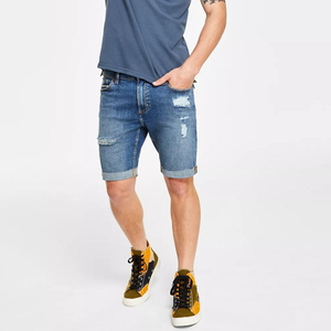 Shorts en jean droits taille haute personnalisés pour hommes, ourlet effiloché, coton écologique à séchage rapide, style vintage streetwear, mode estivale, OEM - Product Image 3