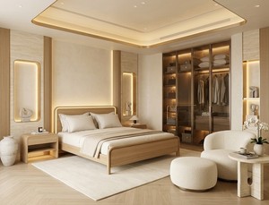 Modern Solid Wood Platform <b>Bed</b> <b>Frame</b> <b>Queen</b>/King <b>Size</b> Lighted Headboard USB-C Charging Ports Eco-Friendly Natural Wood Color - Product Image 3