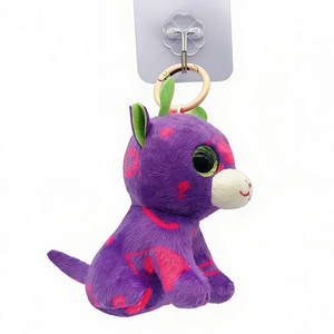 Porte-clés en peluche mini chat personnalisé, mignon, violet et rose à pois, petit chaton rembourré avec de grands yeux verts scintillants et vert - Product Image 4