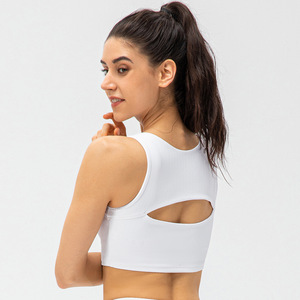 Women High Impact Sports <b>Bra</b> Padded Push Up Crop Top Hollow Out Ribbed Fitness Gym Workout Yoga <b>Bra</b> - Product Image 4