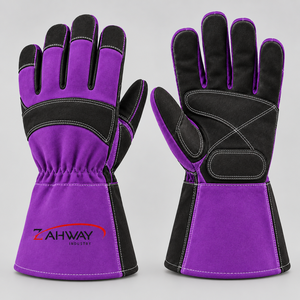 Gants de soudage les plus vendus, gants tactiques en cuir rouge et noir, longueur poignet, durables, pour usage extérieur et hivernal, gants de soudage - Product Image 6