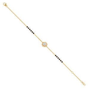 Pulsera de Diamantes con Medallón de Girasol, Cadena de Oro Amarillo y Diseño con Acentos Laterales de Piedras Negras - Product Image 4