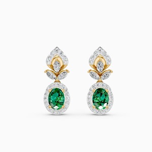 Boucles d'oreilles ovales vertes en forme de goutte d'eau, diamant de laboratoire vibrant de 0,92 ct, en or jaune, blanc et rose 9 carats - Product Image 3