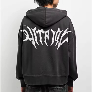 เสื้อฮู้ดซิปผู้ชายสไตล์โกธิค พิมพ์ลายเปลวไฟสีดำ ทรงโอเวอร์ไซส์ ทรงปกติ ผ้าถัก ใส่ได้ในฤดูใบไม้ร่วง - Product Image 3