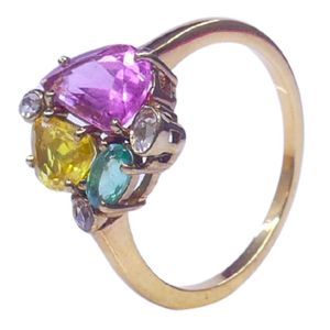 Anillos Antiguos Unisex con Baño de Oro de 14K, Engaste Clásico en Canal, Turmalina de Corte Ovalado, Zafiro Amarillo, Esmeralda y Diamante, Bajo MOQ - Product Image 1